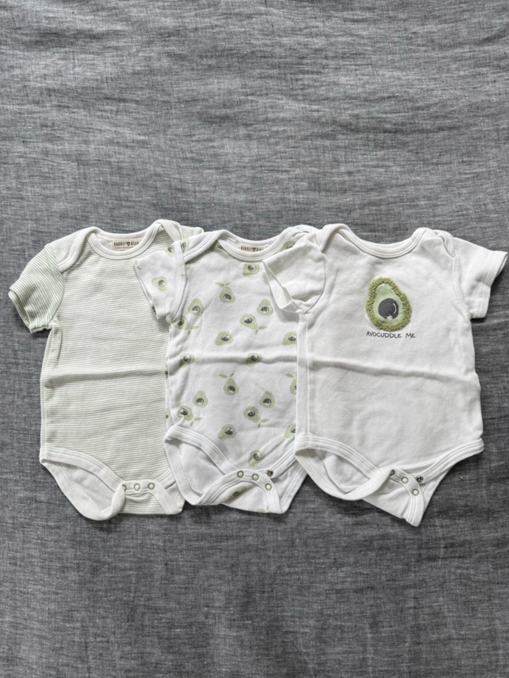 Rabbit + Bear avocado onesie bundle